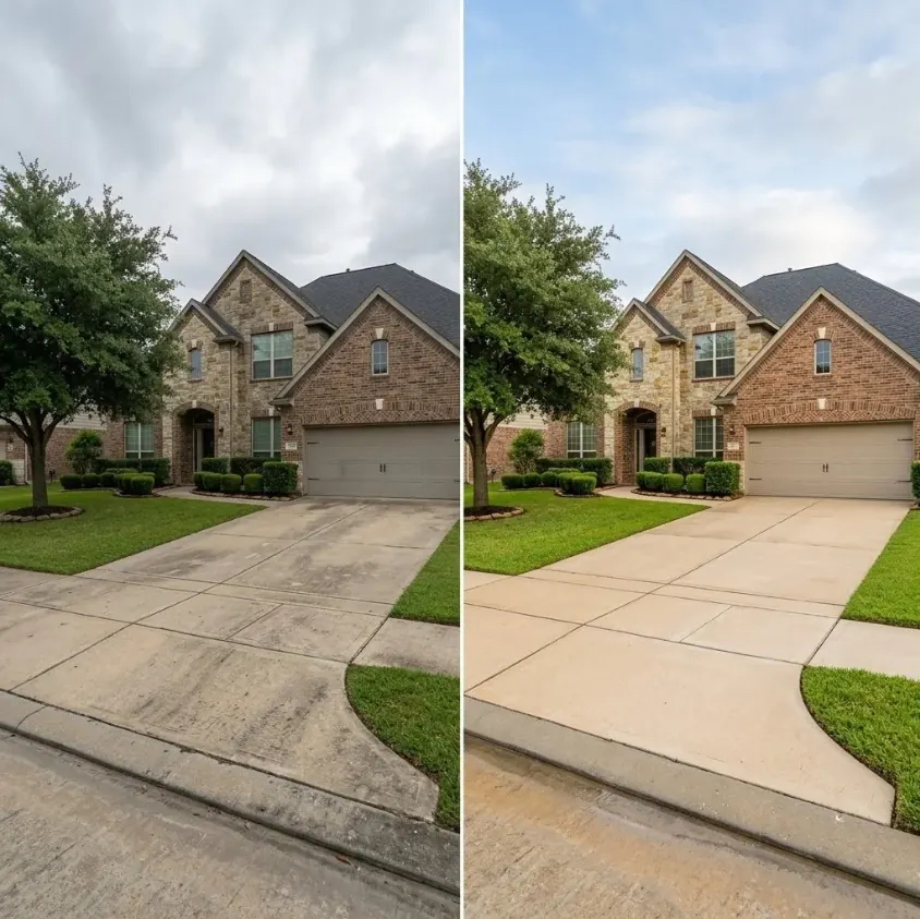 Concrete driveway before and after