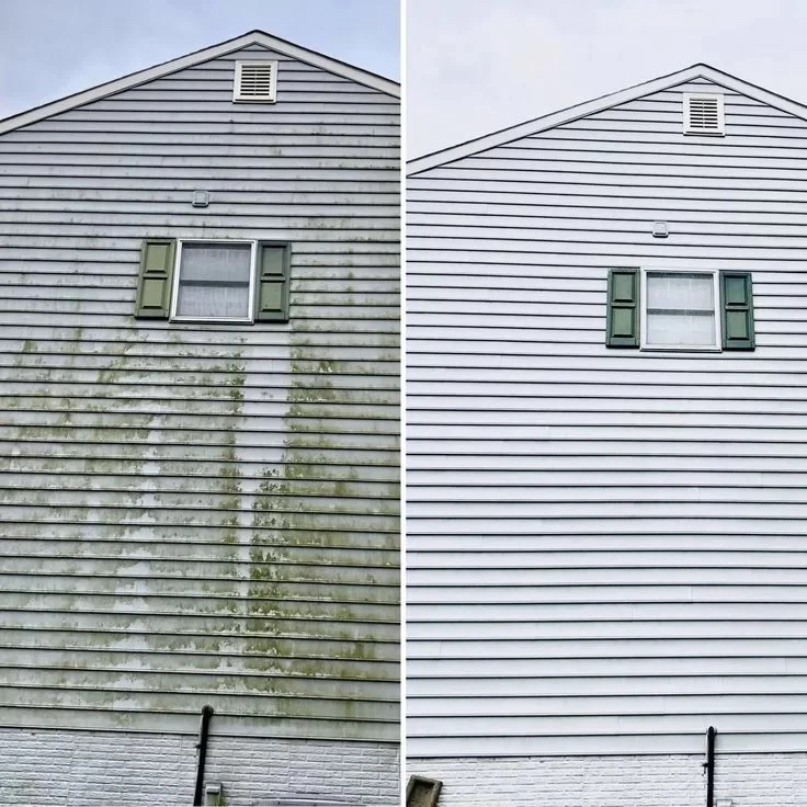House siding cleaning before and after